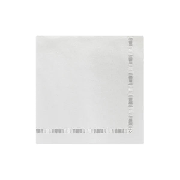 The VIETRI - FRINGE DINNER NAPKIN from the brand VIETRI features a simple blue striped border on two edges, made from absorbent spunlace fabric, shown against a plain white background.
