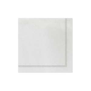 The VIETRI - FRINGE DINNER NAPKIN from the brand VIETRI features a simple blue striped border on two edges, made from absorbent spunlace fabric, shown against a plain white background.