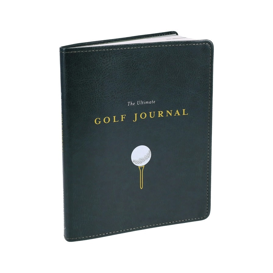 THE ULTIMATE GOLF JOURNAL BY LISA BACH from CHRONICLE BOOKS lets golfers log dates, locations, and results with tips, practice instructions, distance tracking for each club, and notes— all on a stylish beige background.