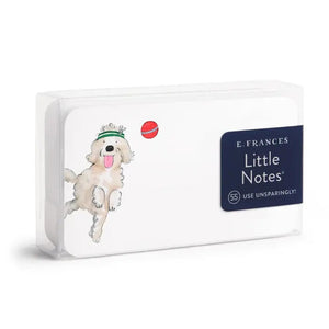 The E. FRANCES LITTLE NOTES OFF LEASH mini note card by E. FRANCES PAPER features a red fire hydrant illustration, rounded corners, and “PLEASE RECYCLE ME” at the bottom—perfect for dog mom gifts.