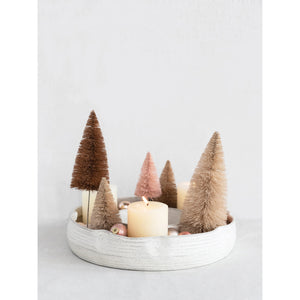 The CREATIVE COOP RING SERVING DISH is a white ceramic dish with a lid, made from 100% stoneware for lasting durability and timeless elegance.