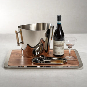 The ZODAX BRASSERIE STEEL & ACACIA FUSION BOARD features a square acacia wood tray with a metal border and an oval silver dish with a modern handle, making it the ideal large serving tray for any occasion.