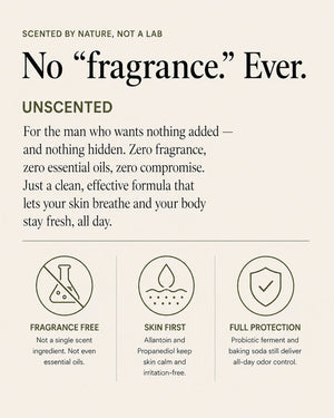 A beige cylindrical stick of HYGIENELAB - DEODORANT, UNSCENTED stands upright on a neutral background, featuring its aluminum-free formula for gentle, non-toxic 24-hour protection.