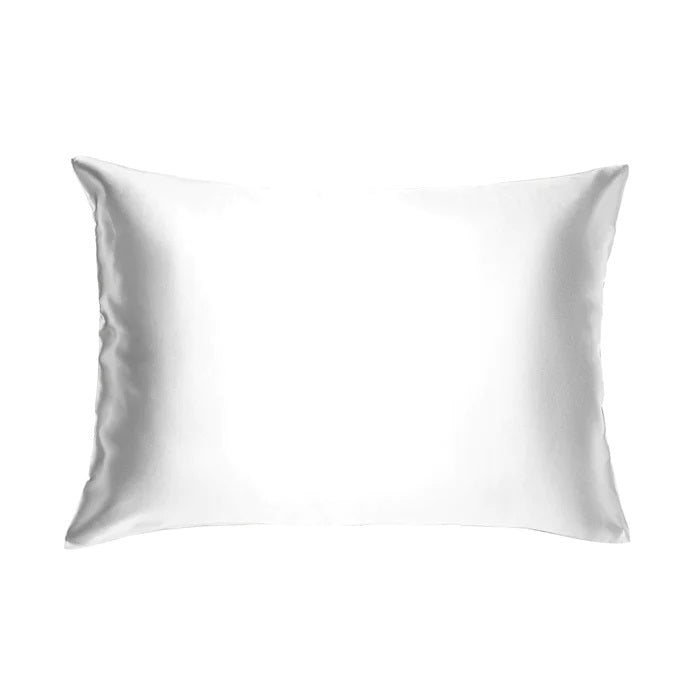 The BRANCHE - CHARMEUSE PILLOW CASE SILK comes boxed with a gray label and pink ribbon, stating “BRANCHE Sleep Luxury. Wake Up Beautiful.” Designed to reduce hair frizz and prevent wrinkles.