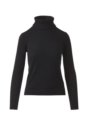 The KINROSS CHUNKY TRIM CASHMERE TURTLENECK features long sleeves, a ribbed collar, cuffs, and straight hem in black—timeless luxury crafted by KINROSS and displayed against a white background.