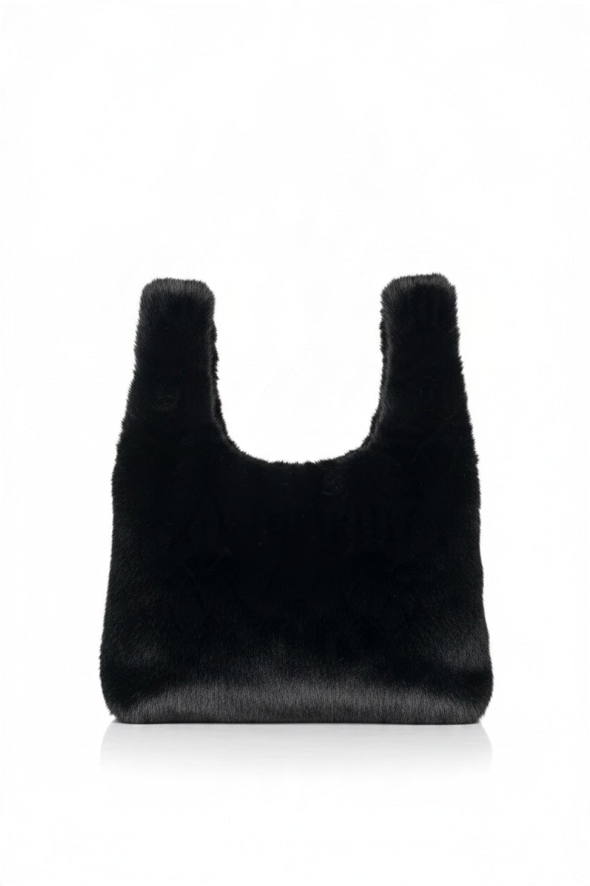 GAYNOR BONGARD PAPUA FAUX FUR BAG in black, a faux-fur tote with integrated handles.