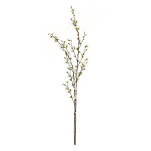 The QUINCE BLOSSOM BRANCH by NAPA HOME AND GARDEN features small white flowers and green buds on slender brown stems, ideal for home decor. Isolated on a white background. Available for convenient instore pickup.