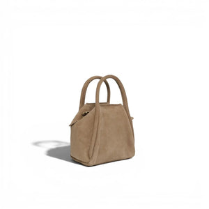 OLIVEVE MINI TAYA TOP HANDLE CROSSBODY in Taupe Biscotto Nubuck cowhide with a detachable shoulder strap.