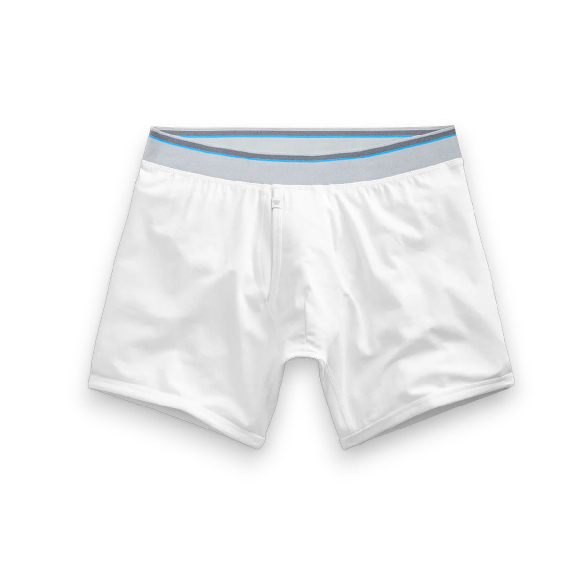 The MACK WELDON 18-Hour Jersey Boxer Brief for men features a soft modal blend fabric and blue-gray waistband, shown laid flat on a white background. Enjoy all-day comfort with this premium men's underwear.