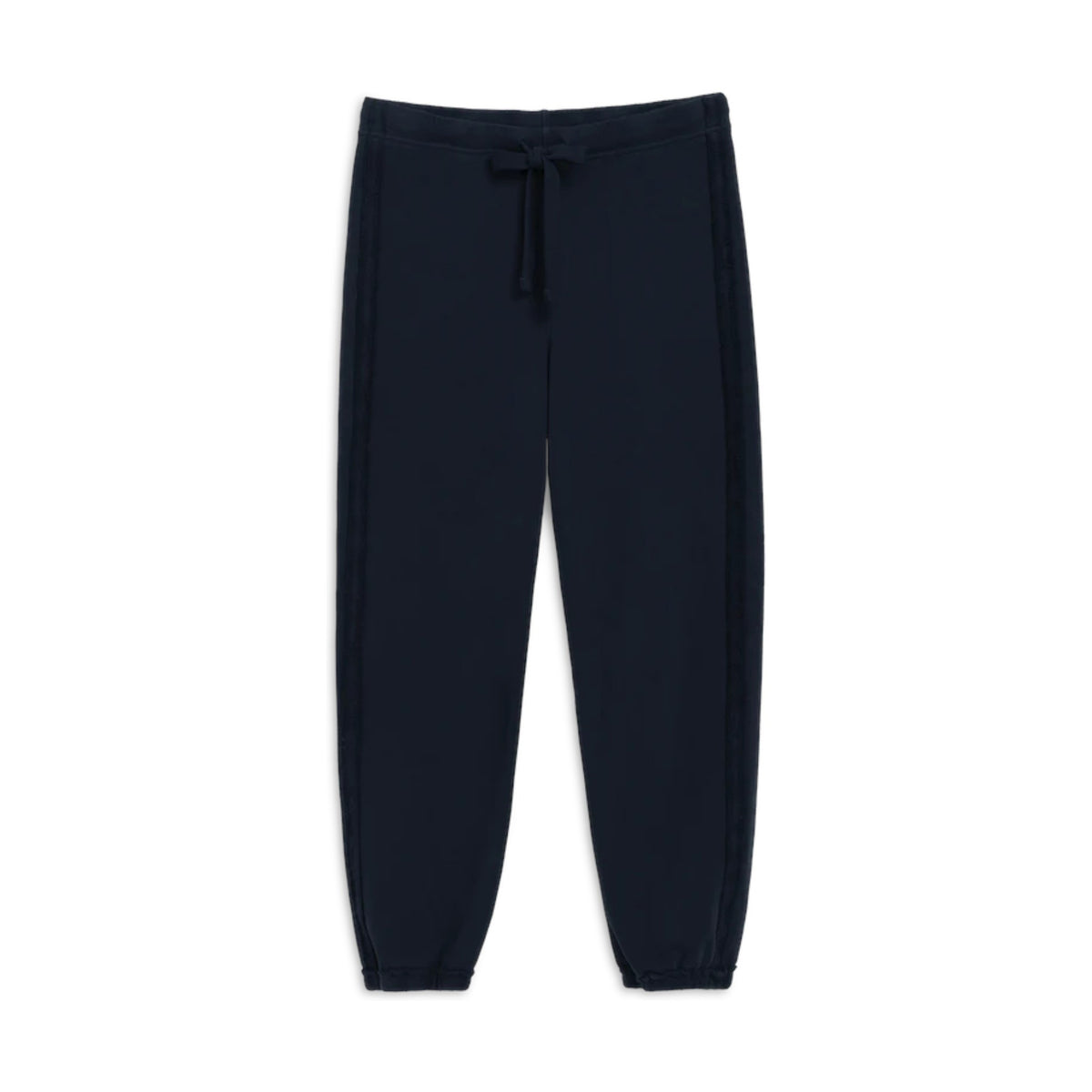 The FRANK &amp; EILEEN Sophie Italian Jogger Sweatpant in Tide features an elastic waistband, drawstring tie, side stripes, and elastic cuffs, shown laid flat on a white background.