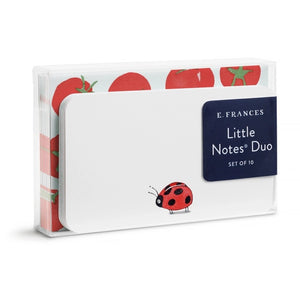 The E. FRANCES - LITTLE NOTES DUO LADYBUG by E. FRANCES PAPER features whimsical, hand-drawn ladybugs on a white background—perfect for Little Notes or gift tags and pairs beautifully with matching envelopes.