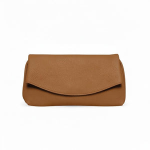 OLIVEVE Valentina Clutch in caramel-colored textured Italian buffalo cowhide with a rounded front flap.