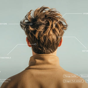 A round black container labeled "JACK HENRY - HAIR PUTTY" features white text promoting hydrating, volumizing benefits with medium hold and a matte finish. The Jack Henry container casts a shadow on a white background.