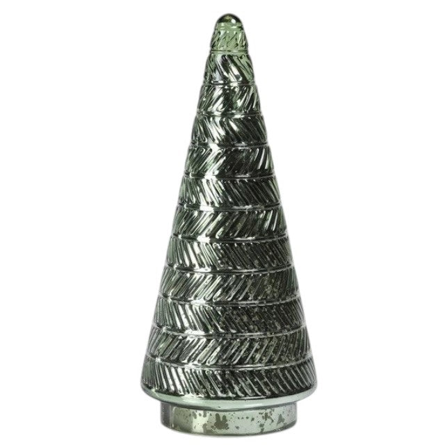 Large green SIBERIAN ANTIQUE GLASS LED TREE in a textured, ribbed antique glass style for holiday décor.