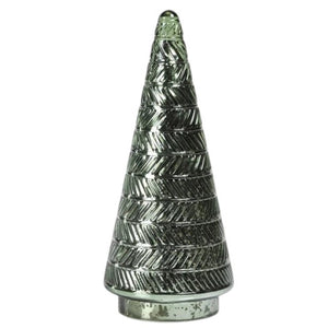 Large green SIBERIAN ANTIQUE GLASS LED TREE in a textured, ribbed antique glass style for holiday décor.