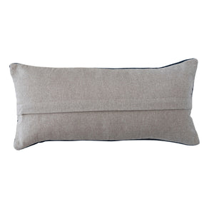 The CREATIVE COOP BLUE VELVET LUMBAR PILLOW features embroidered designs of three colorful beetles in various patterns across the front.