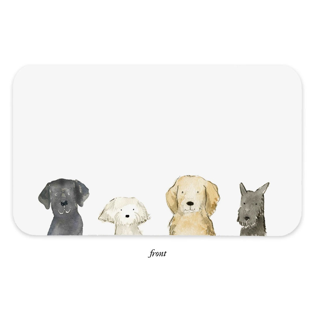 The "Dog Days Little Notes" from E. Frances Paper is a clear box containing 85 cards adorned with watercolor illustrations of four vibrant dogs, ideal for lunch box notes, surprise greetings, gift messages, or place cards.