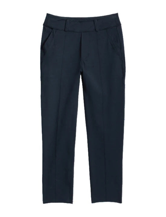 The FRANK &amp; EILEEN - MURPHY BILLION DOLLAR PANT is laid flat against a white background. These black dress pants feature a straight-leg cut, with side pockets and a waistband adorned with belt loops. The fabric appears smooth and slightly stretchy, making them perfect for transitioning from the boardroom to cocktails.
