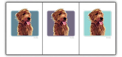 A premium recycled PAPER RUSSELS - AMBER DOODLE BOX NOTES showcases a fluffy, light brown dog with its tongue out on a teal background. Framed with a black border, "Doodle" is visible in the lower right corner, offering an eco-friendly touch. Brand: PAPER RUSSELLS.