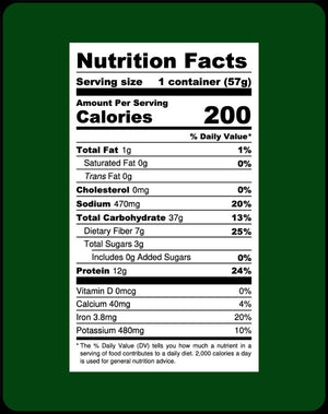 A container of LENTIFUL - MEXICAN GREEN CHILE INSTANT LENTILS is surrounded by fresh ingredients including green bell peppers, jalapeños, limes, cilantro, garlic cloves, onion slices, and green peas—all arranged on a vibrant green background.