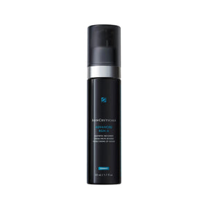A bottle of SKINCEUTICALS - ADVANCED RGN-6 by SKIN CEUTICALS is displayed on a bold black and red background, highlighting its patented anti-aging formula and six key ingredients for visible skin rejuvenation.
