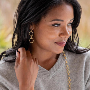 The CAPUCINE DE WULF - CLEOPATRA REGAL DOUBLE LINK EARRINGS by CAPUCINE DE WULF feature elegant 18K gold over brass links with alternating smooth and textured finishes for a luxe, radiant look.