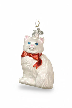 A PRINCESS KITTY ORNAMENT featuring a regal white cat wearing a red bow.