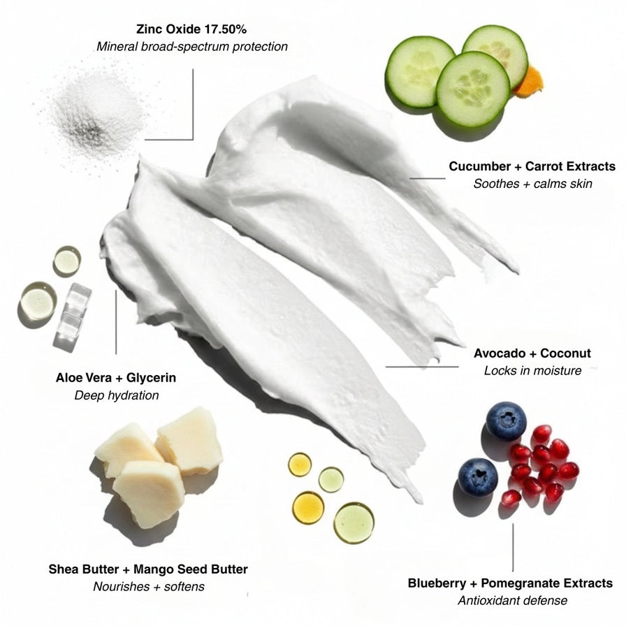 HYGIENELAB - FACE &amp; BODY MINERAL SUNSCREEN, in a white tube, offers broad-spectrum SPF 50 sun protection with 80 minutes of water resistance. Enhanced with soothing aloe vera and nourishing shea butter, this zinc oxide sunscreen comes in a generous 177 mL (6 fl oz) size.