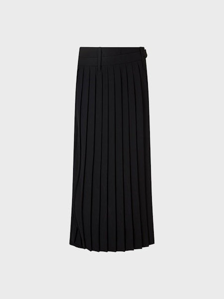 The SANDRO FERRONE TROUSER WITH PLEATED FRONT PANEL features a pleated front, waistband, and belt loops, shown against a light gray background. Made in Italy.