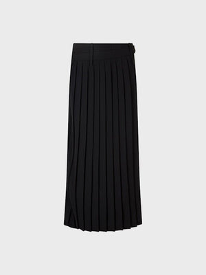 The SANDRO FERRONE TROUSER WITH PLEATED FRONT PANEL features a pleated front, waistband, and belt loops, shown against a light gray background. Made in Italy.