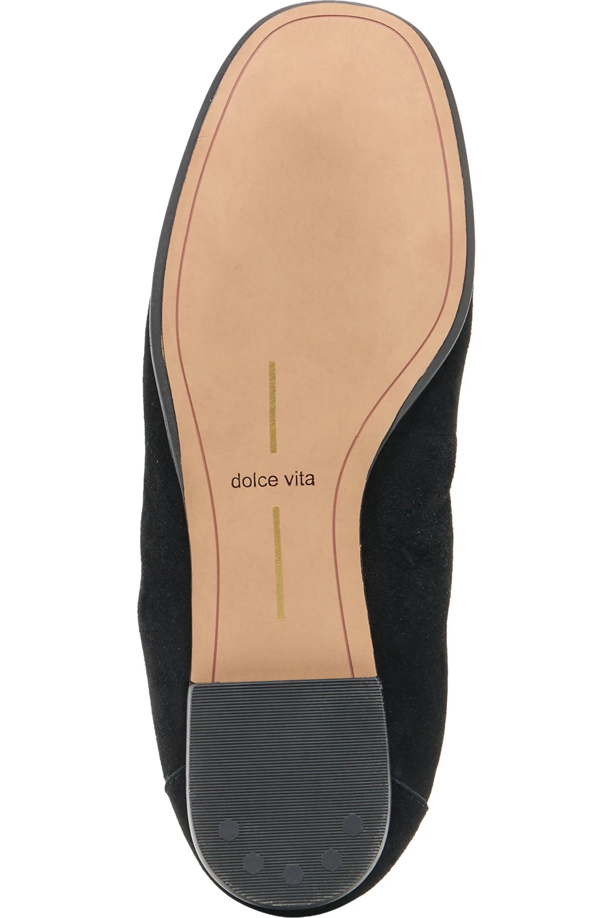DOLCE VITA - CLOEY PLUSH LOAFERS IN ONYX SUEDE: black suede penny loafer with a collapsible heel and tan faux shearling lining.