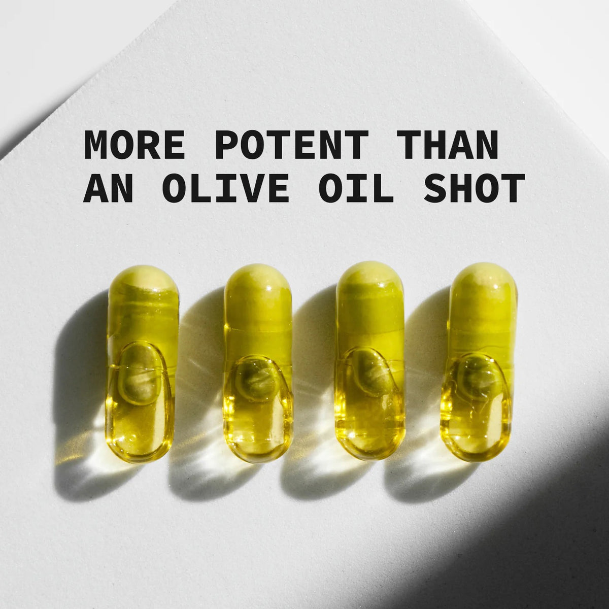 A green jar labeled "OLIVEA - EVOO &amp; HYDROXYTYROSOL SUPPLEMENT, 20 MG," with a black lid, stands on a white background. Produced by OLIVEA, this high-phenolic olive oil supplement is specially formulated with hydroxytyrosol to help support cardiovascular health.