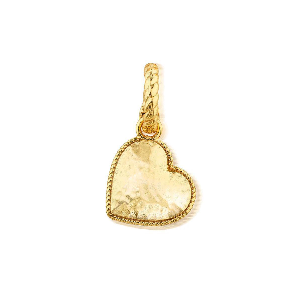 The CAPUCINE DE WULF - LOVE PENDANT by CAPUCINE DE WULF is an 18K gold handmade heart pendant with a hammered texture, twisted rope border, and textured loop. Its anti-tarnish finish ensures lasting shine against a white background.