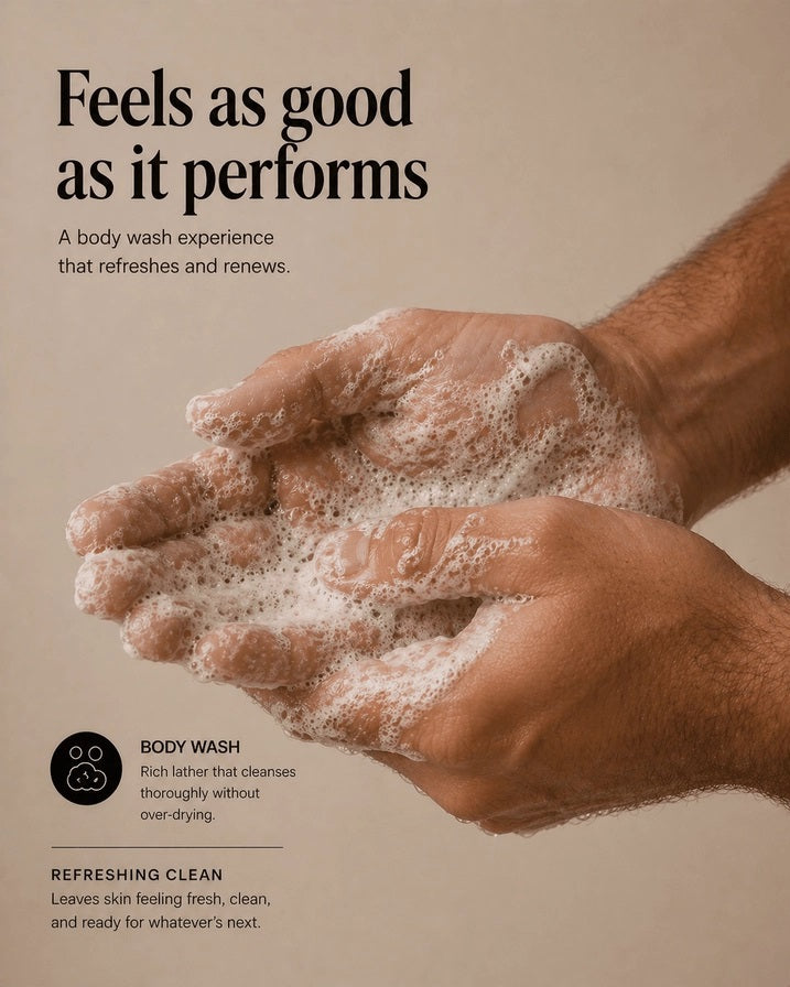 A skincare ingredients chart highlights the benefits of hyaluronic acid, glycerin, panthenol, and aloe vera, alongside images of glass containers, a dropper, and aloe leaves set against a dark background. The text emphasizes cleansing and hydrating the skin—making HYGIENELAB - BODY WASH, LAVENDER SANDS by HYGIENELAB an ideal choice for anyone seeking a nourishing natural body wash or a hydrating body wash to enhance their daily routine.