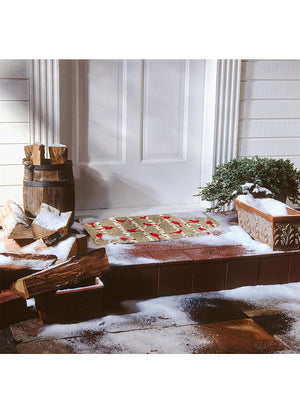 Rectangular CARDINALS IN BIRCH DOORMAT by ABBOTT, featuring a pattern of red cardinals perched on birch tree branches.