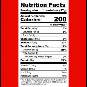 A container of LENTIFUL - FRENCH MIREPOIX INSTANT LENTILS by LENTIFUL, with a red lid and vegetable images. Each serving provides 12g protein, 6g fiber, and 200 calories. The lentils feature a Mirepoix flavor with French-style seasoning.