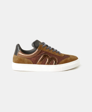 The MOMONI - VENEZIA SNEAKER by MOMONI features black and gray leather uppers, a white box sole, and lace-up front. Displayed from the front against a plain light gray background.