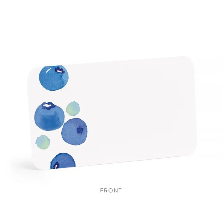 E. FRANCES - LITTLE NOTES BLUEBERRIES by E. FRANCES PAPER includes 55 mini note cards featuring a watercolor blueberry design and a dark blue front label—perfect for Blueberries note card enthusiasts and any E. Frances stationery collection.