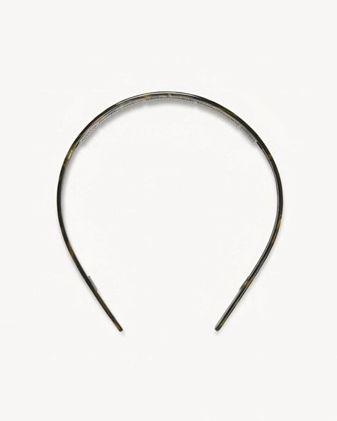 The MACHETE - Wide Headband in Midnight Horn features a glossy, black and gray marbled Italian acetate design and is displayed on a white background.