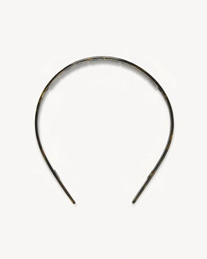 The MACHETE - Wide Headband in Midnight Horn features a glossy, black and gray marbled Italian acetate design and is displayed on a white background.