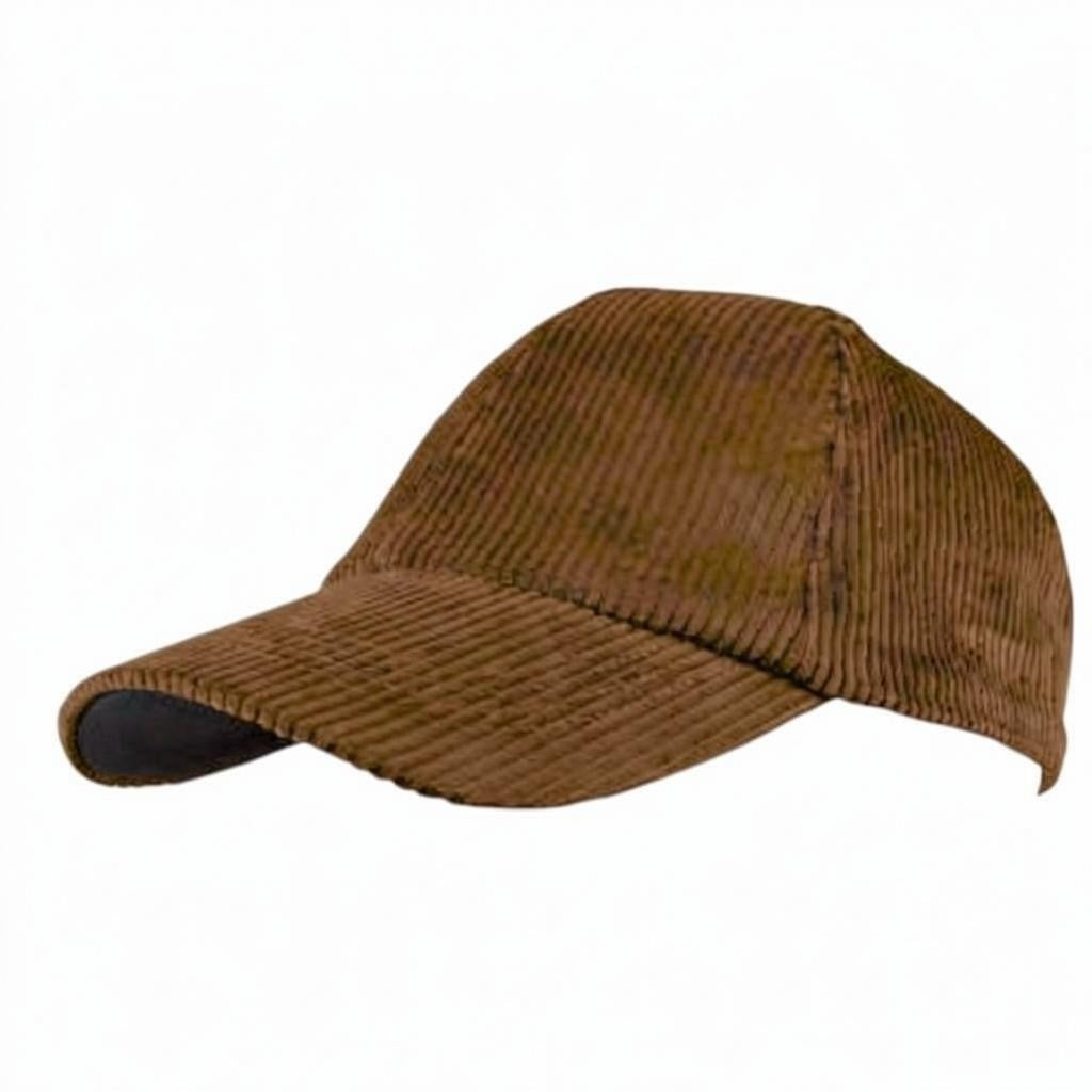 Close-up of the WIGENS Contemporary Corduroy Baseball Cap in Camel, highlighting its textured brown surface with evenly spaced vertical ridges that resemble premium quality corduroy, complete with an adjustable metal buckle for a customized fit.