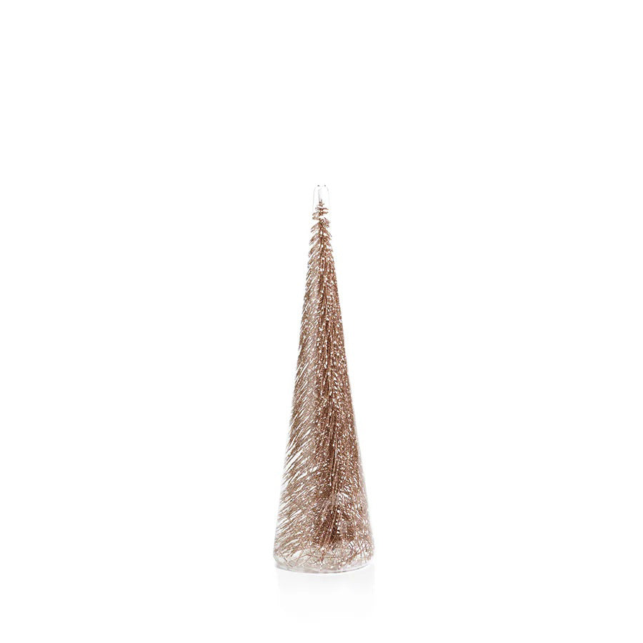 The ZODAX CLEAR GLASS DECORATIVE TREE WITH GLITTER - LARGE stands elegantly upright on a white background, sized at 3.25 in x 11.5 in, perfect for displaying alongside your favorite glass ornaments.
