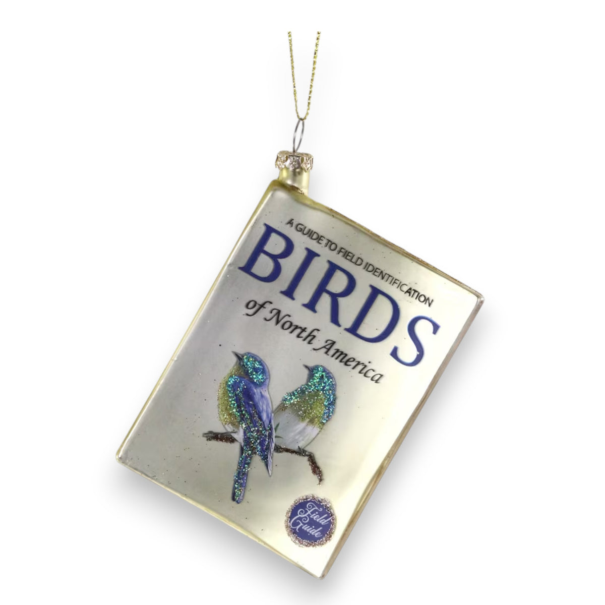 The CODY FOSTER BIRD GUIDE ORNAMENT is a charming book-shaped Christmas ornament featuring two illustrated birds and a gold string—ideal for collectors or as a thoughtful gift for design lovers.