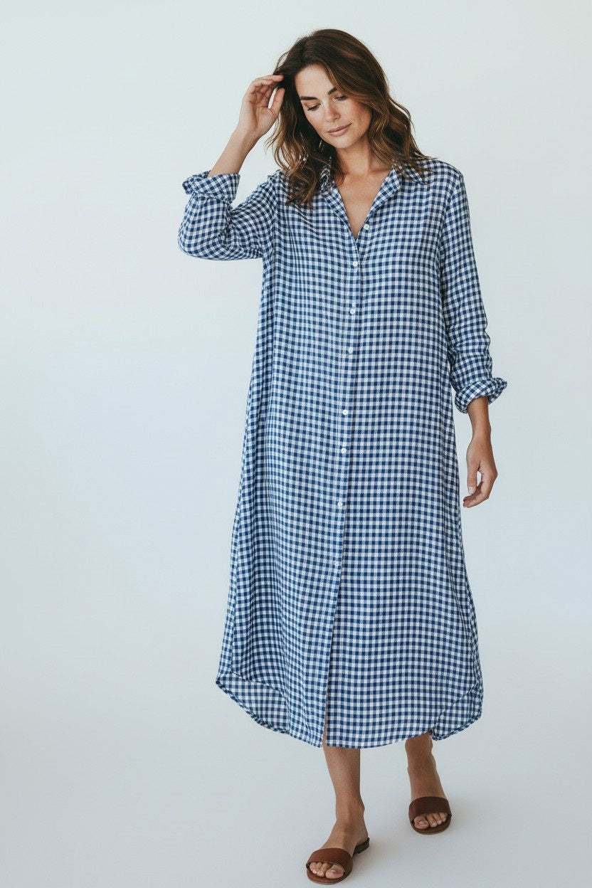 FRANK AND EILEEN - RORY MAXI SHIRTDRESS IN ITALIAN CLASSIC LINEN BLUE - Fearrington Village FRANK AND EILEEN - RORY MAXI SHIRTDRESS IN ITALIAN CLASSIC LINEN BLUE - Fearrington Village