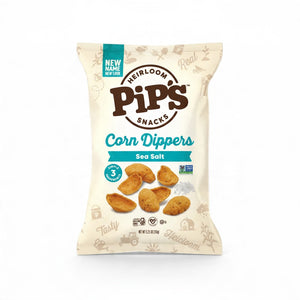 PIPCORN - SEA SALT CORN DIPPERS shown alongside their previous packaging design.
