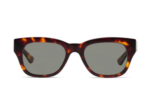The CADDIS MIKLOS POLARIZED SUNGLASSES feature premium acetate, square dark scratch-resistant lenses, and a thick tortoiseshell frame, shown against a white background.