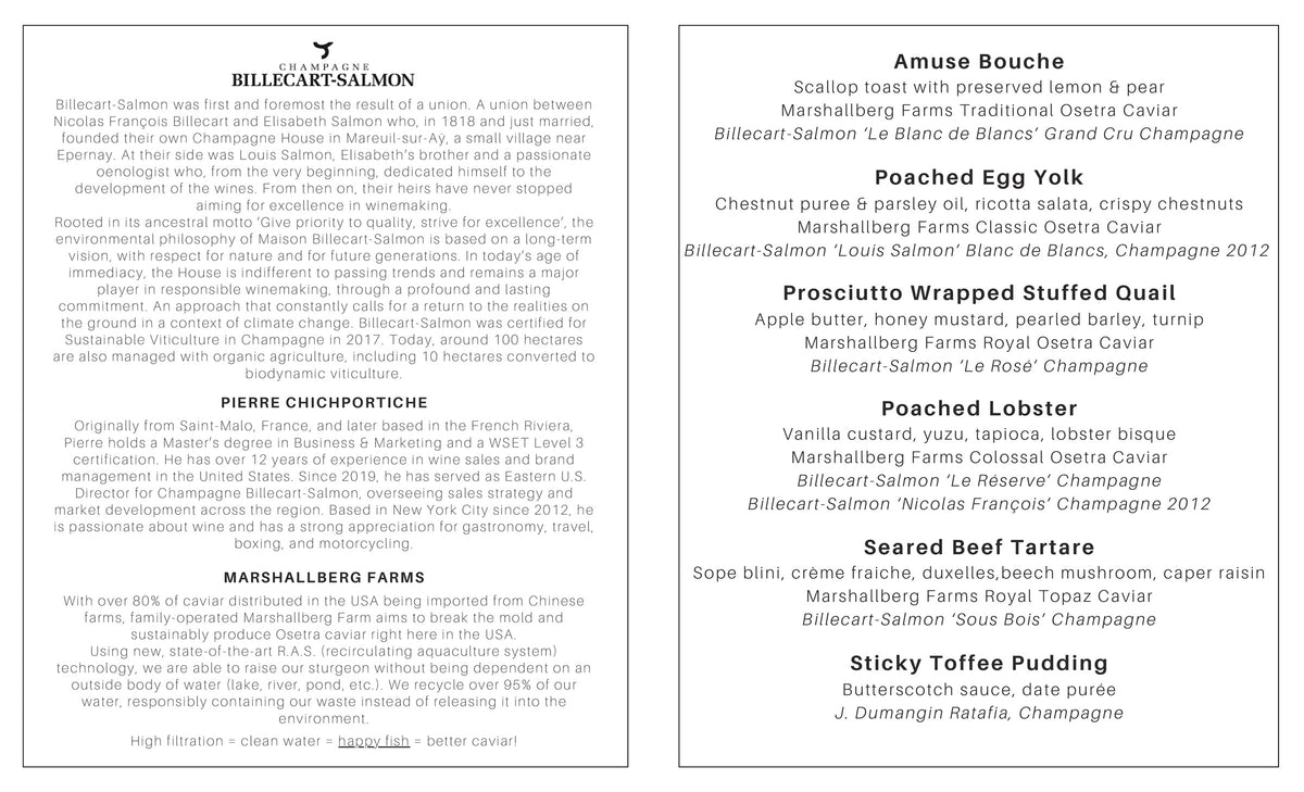 Under a partly cloudy sky, lush vineyards set the scene for FEARRINGTON VILLAGE’s Billecart-Salmon Champagne &amp; Caviar Dinner on December 11, 2025—an evening evoking elegance and serenity.