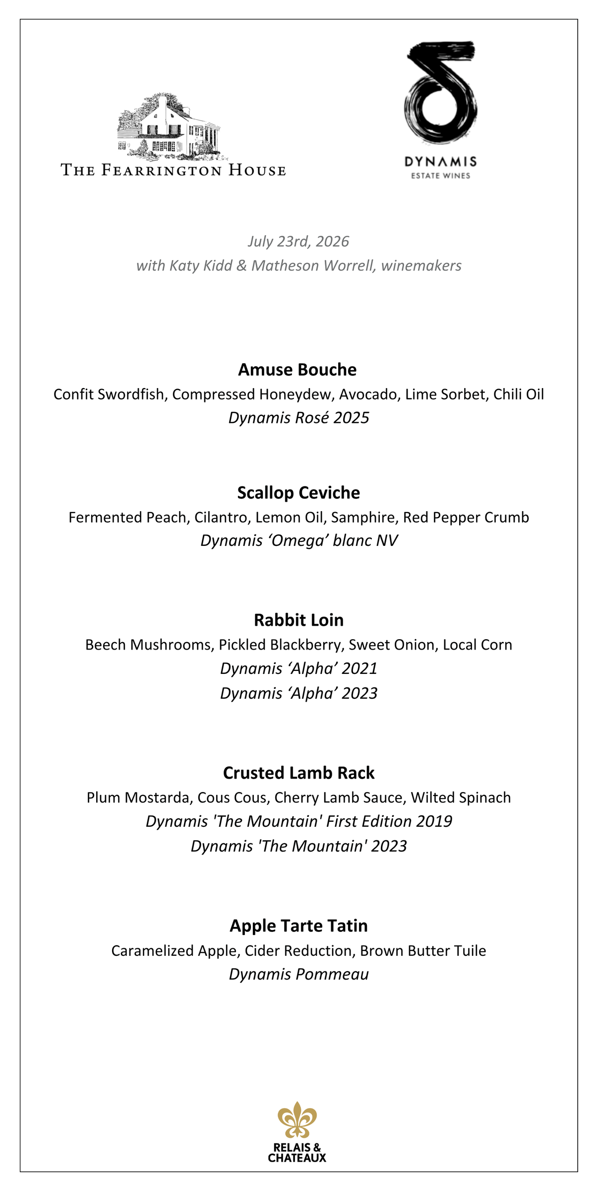 Enjoy a Dynamis Wine Dinner by FEARRINGTON VILLAGE, inspired by the lush Dynamis Estate in North Carolina’s Swan Creek—vineyards nestled among rolling hills and dense forests, with grapevines lining the landscape under bright blue skies.