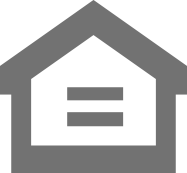A gray house-shaped icon with an equal sign inside, representing the concept of equal housing opportunity.