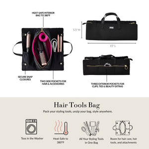 The KUSSHI - Hair Tools Travel Bag in Navy is a rectangular, heat-resistant case with zipper closure, small carrying handles, and the KUSSHI label on the front.